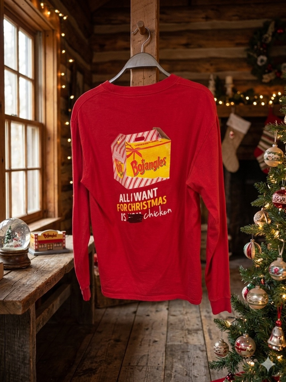 Hanes Red Long Sleeve Bojangles Holiday Tee